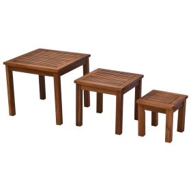 Outsunny 3PC Acacia Wood Nesting Table Set Outdoor Multi-Functional Patio Side Tables
