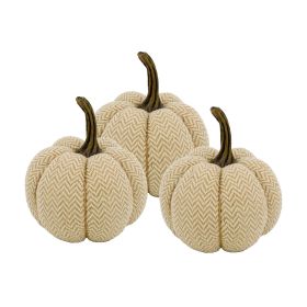 5.2x5.2x6"H Fabric Weighted Pumpkin Natural/Cream Pattern, Set of 3