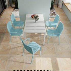 4pcs Modern Stackable Plastic Armchair For Indoor  Outdoor Use  Ergonomic Slatted Back Design, All  Weather PP Material, Light Baby Blue   Patio, (Option: Warm Grey)