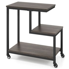 G-shaped Side Table 3-Tier Mobile End Table with Open Shelves (Color: Gray)
