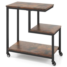 G-shaped Side Table 3-Tier Mobile End Table with Open Shelves (Color: Rustic Brown)