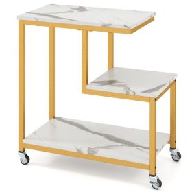 G-shaped Side Table 3-Tier Mobile End Table with Open Shelves (Color: White)